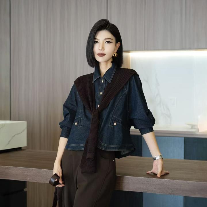 POPULARYW【罗浮梦】Z·R上品屋 气质休闲POLO领长袖百搭上衣短外套