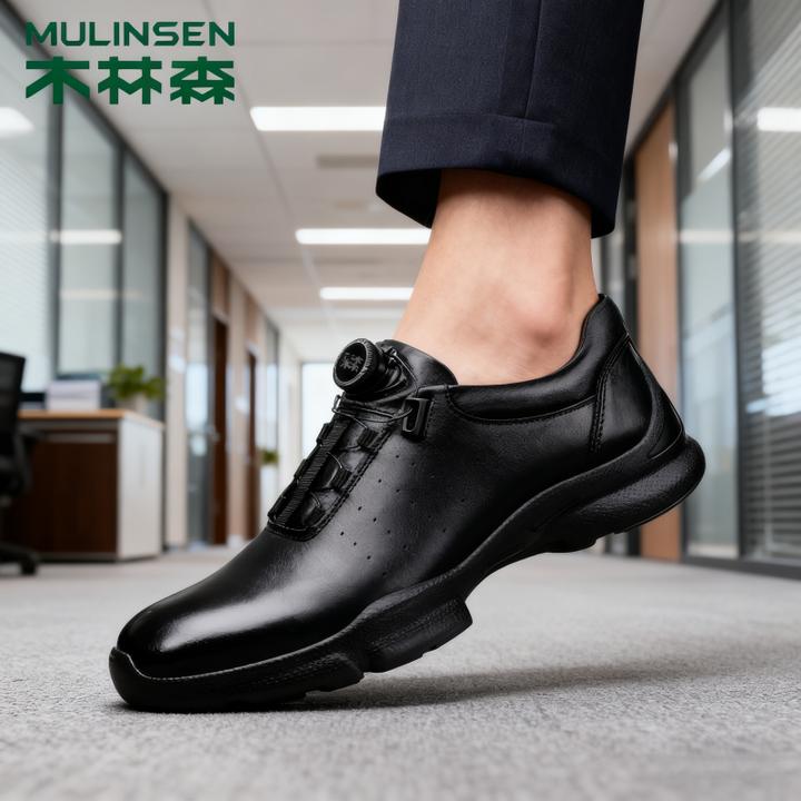 木林森男士透气新款一脚蹬休闲秋冬皮鞋真皮厚底运动时尚2025