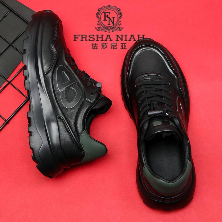 法莎尼亚休闲运动鞋新款头层牛皮轻便舒适厚底防滑百搭黑色美式风