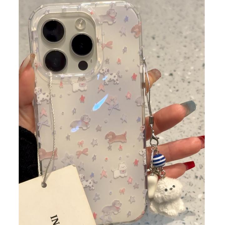韩系紫色晕染星星小狗适用苹果16手机壳iphone15可爱14promax女13