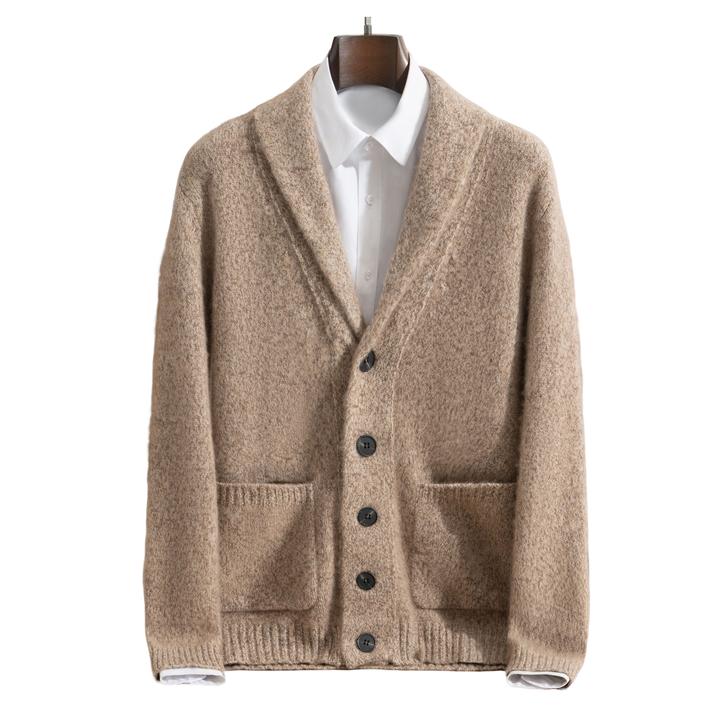 梵基弗奈秋冬加厚山羊绒开衫男士青果领毛衣商务中年羊毛针织外套