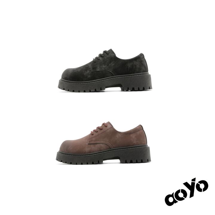 aoyo复古百搭大头德比鞋冬季加绒厚底百搭马丁靴时尚潮流休闲皮鞋