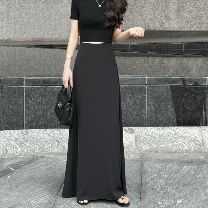 【CC】2025夏季显瘦高腰松紧小个子短款简约A版加长冰丝西装半身裙