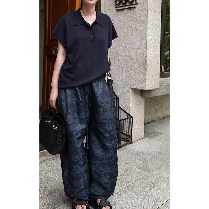 LA CALLA气球裤日系印花松紧腰口袋休闲裤YY-M-5200