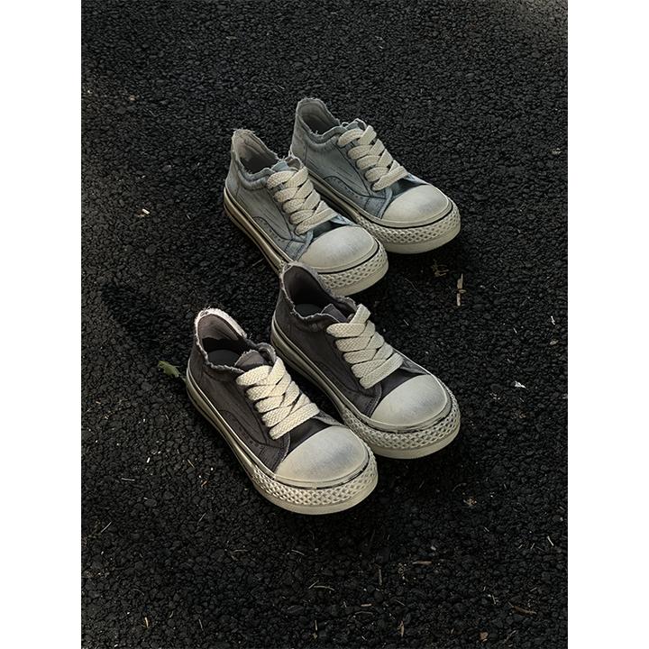 NewRockStarChoppaDirty Fit复古脏脏鞋做旧大头鞋厚底低帮帆布鞋