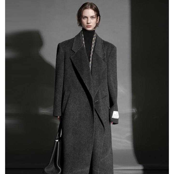 臻一-极简ROW风宽肩一粒扣大衣双面羊毛呢外套中长款PI25A0040