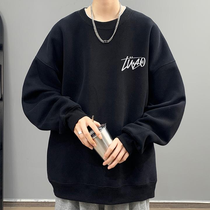 美式加绒卫衣男重磅秋冬潮牌圆领打底衫港风oversize宽松长袖外套