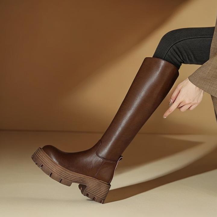 不过膝长筒靴2025秋新款小个子高跟sw厚底侧拉链高筒靴骑士靴女
