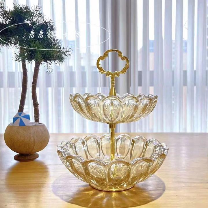 双层玻璃点心盘糖果水果零食收纳盘客厅茶几创意前台摆放果盘家居