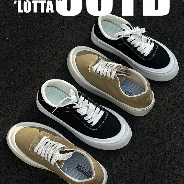 aoyo小众日系简约厚底增高帆布鞋 低帮百搭休闲潮流板鞋