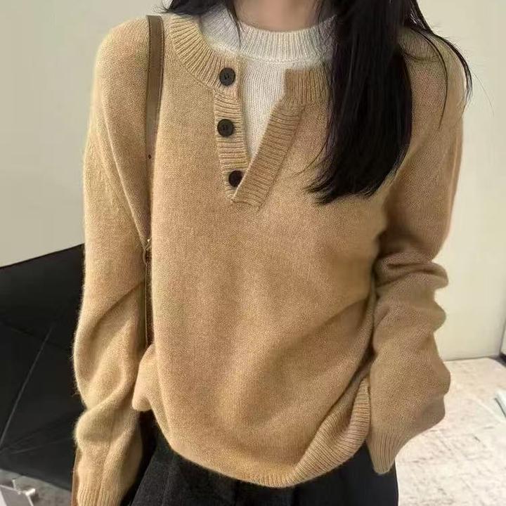 爆款假两件羊毛毛衣网红百搭针织羊毛衫气质厚款拼色半开领打底衫