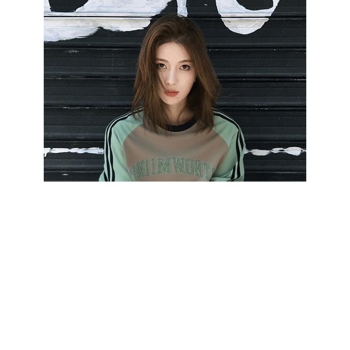 早秋小个子韩系百搭内搭上衣oversize美式高街休闲风绿色印花卫衣