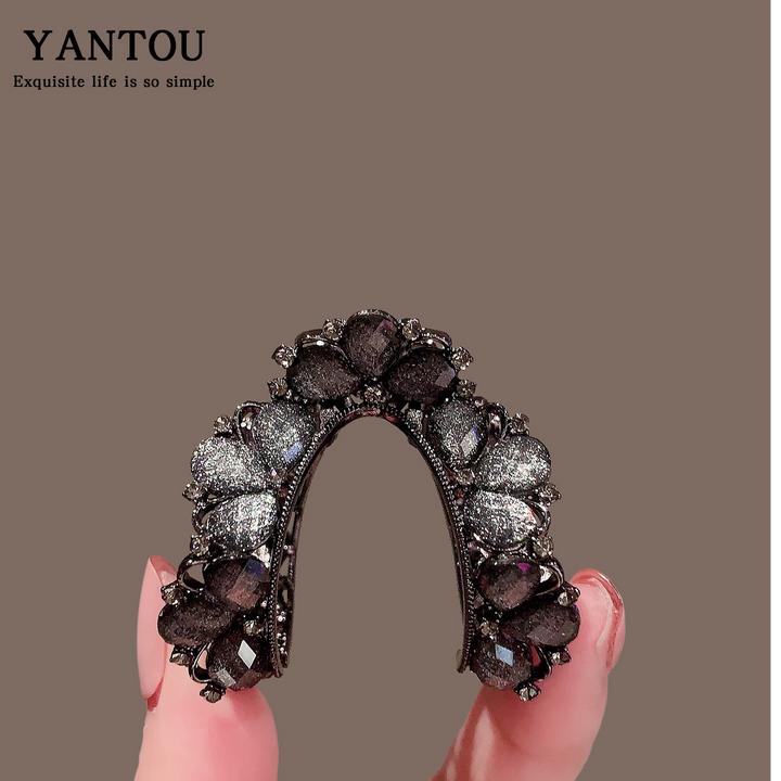 复古枪黑V型琉璃闪钻叶子抓夹高级感盘发夹高马尾防塌顶固定发卡