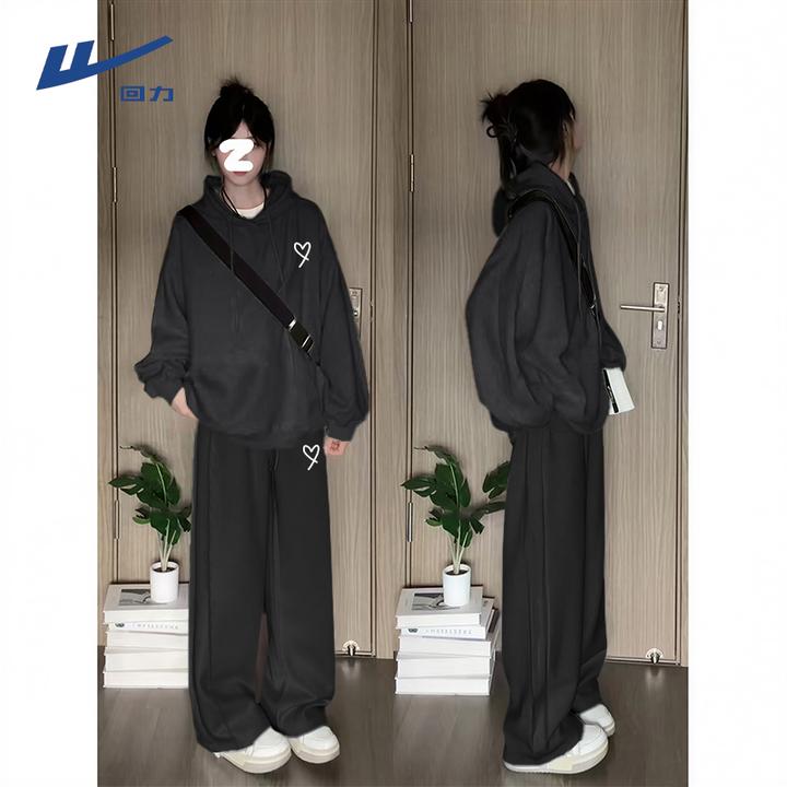 回力休闲运动套装女秋2025新款连帽外套阔腿裤小个子穿搭一整套L