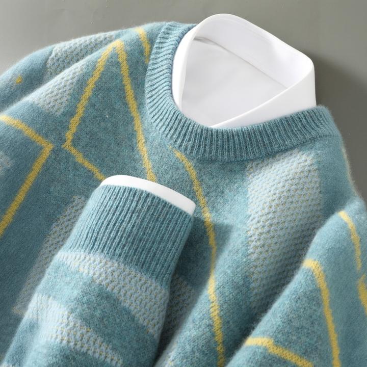 路茨梅帕秋冬季新款拼色加厚宽松100%羊毛衫男内搭加厚毛衣打底衫