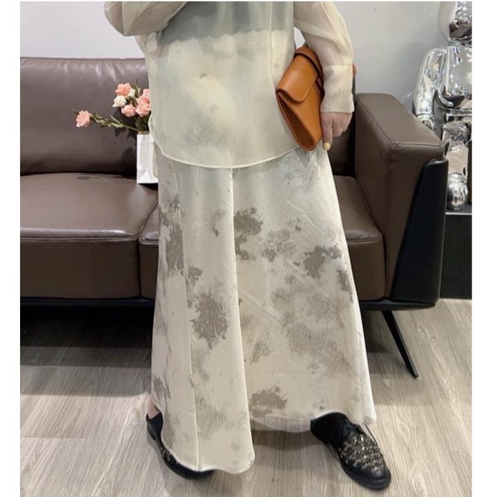 丝滑感缎面半身裙女高级感新中式印花包臀鱼尾气质长裙子25102