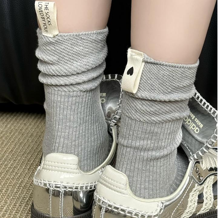 灰色袜子女中筒袜春秋堆堆袜布标ins潮韩版网红长袜夏季薄款