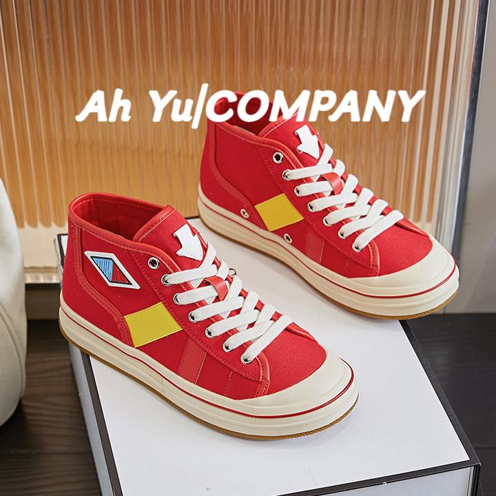 网红同款高帮帆布鞋女2025夏季新款内增高拼色板鞋百搭休闲小白鞋