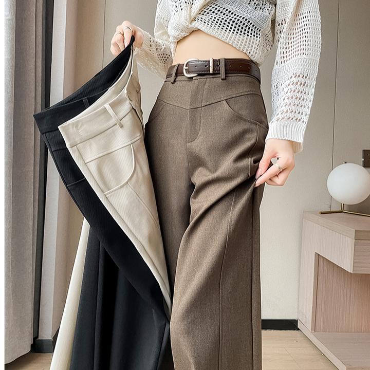 阔腿西装裤女2025年春秋新款高腰垂感西装显瘦长裤咖色直筒休闲裤