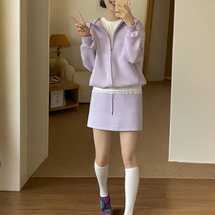 松紧腰抽绳设计辣妹休闲卫衣半身裙