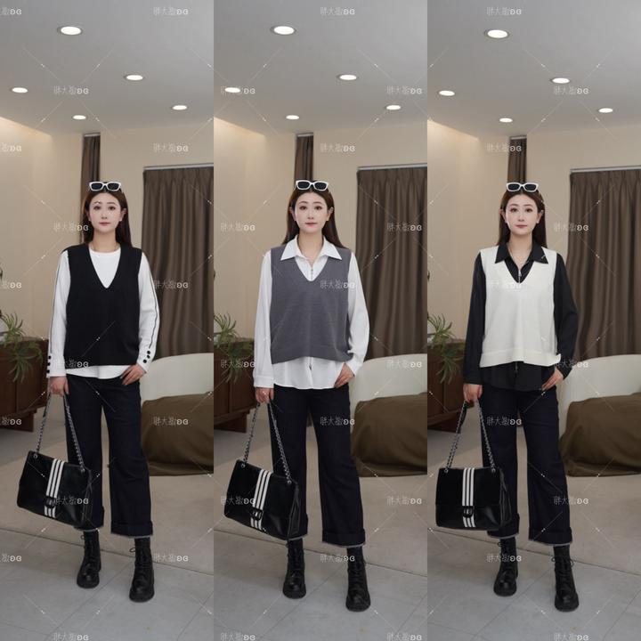 【秋款上新】PMM82140早秋新款时尚V领设计简约显瘦大码女装马甲