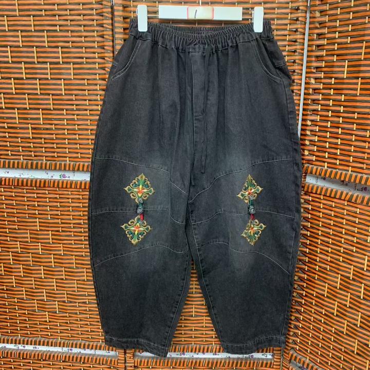 黑南瓜裤长裤做旧无弹力水洗牛仔裤老爹裤朋克风古风
