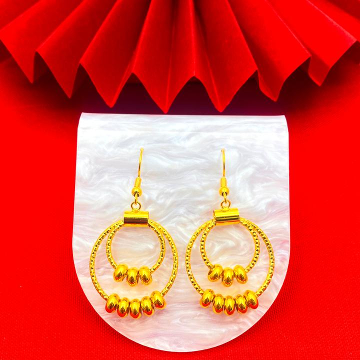 铜合金耳饰 【环环相扣耳钩】精美光珠光面气质耳环金色时尚百搭