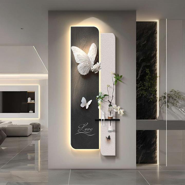 高级感黑白玄关装饰画入户对门挂画中古风走廊过道壁画灯2025新款