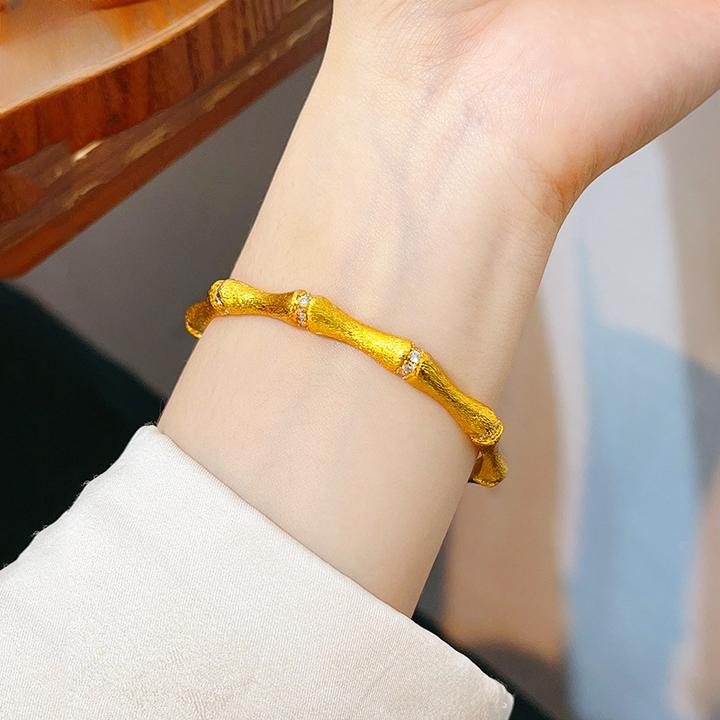 铜合金手镯 拉丝竹节微镶锆石开口手镯新中式高级感设计小众气质