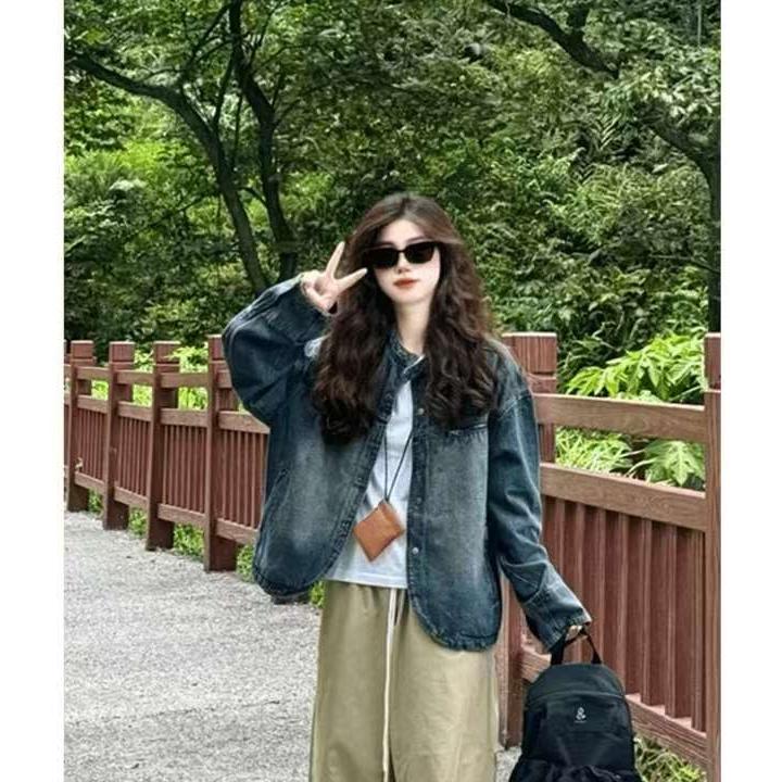 美式复古蓝色水洗牛仔外套女2025新款高级感休闲百搭夹克上衣713#