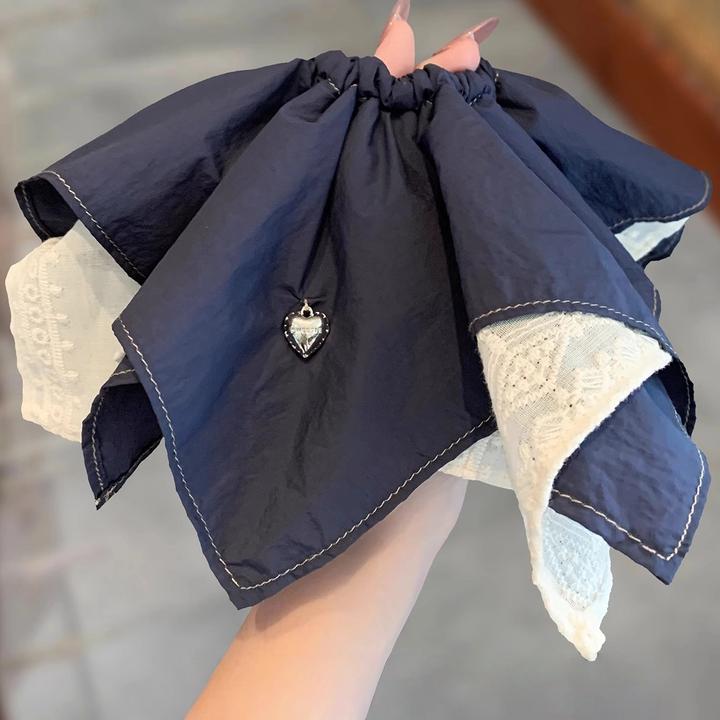 韩国小众新款设计蕾丝夹层方巾肥肠圈速干面料柔软不伤发头绳发饰