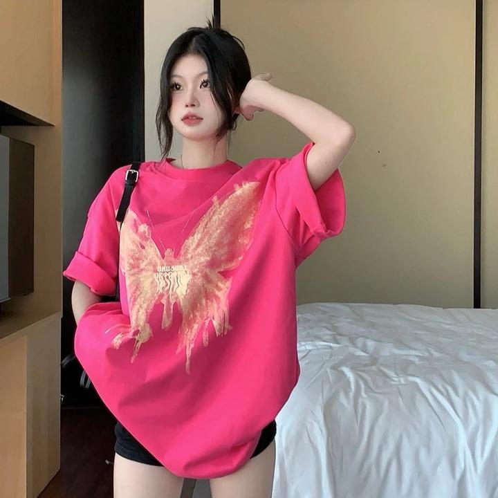 80-300斤加大码短袖T恤女款全棉夏款休闲百搭字母显瘦上衣