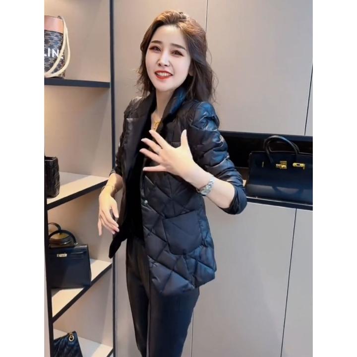 网红秋冬新款时尚棉服修身设计感长袖西装领轻奢高级加厚棉衣外套