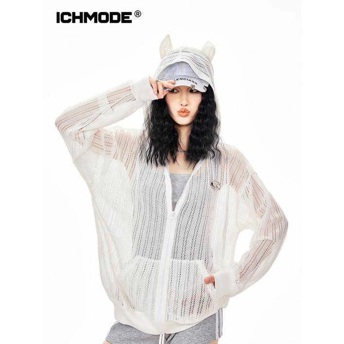 ICHMODE美式连帽外套女物理防晒罩衫长袖时尚休闲百搭女士宽松