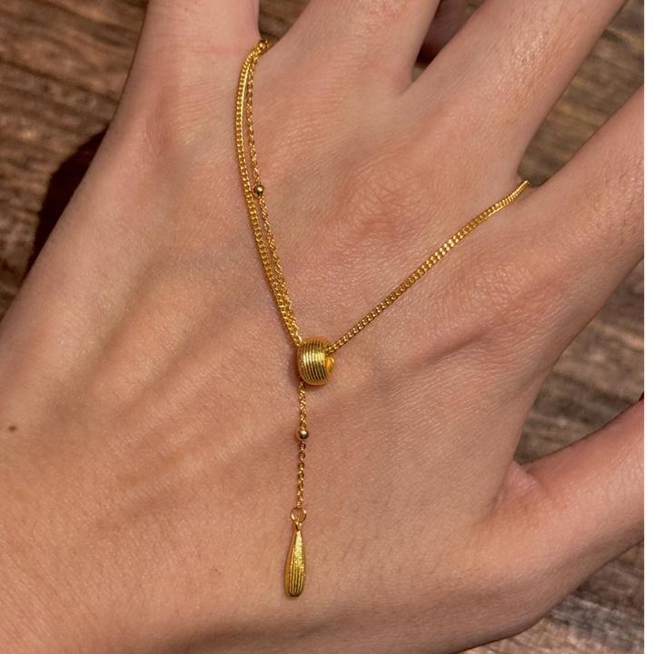 铜合金项链 金色拉丝水滴项链复古轻奢小众高级感精致百搭锁骨链