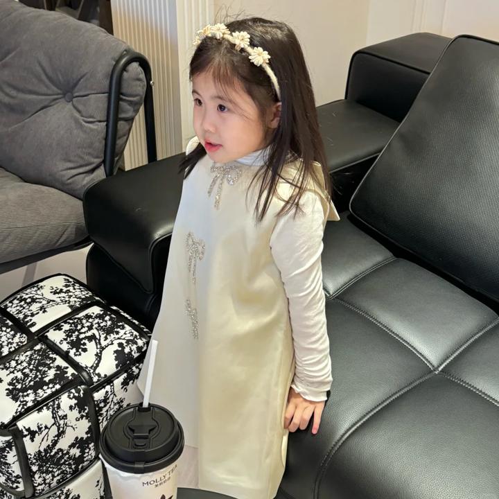 壹时尚妈童装连衣裙女童秋冬洋气蝴蝶结公主裙儿童生日礼服裙子