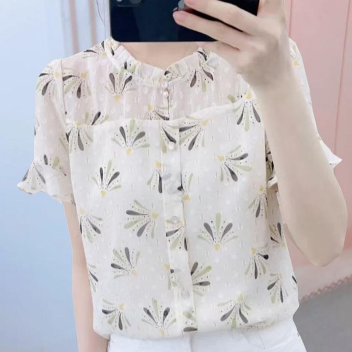 纯色薄款纽扣休闲风女装碎花减龄女士上衣显瘦SY-G6025-B25