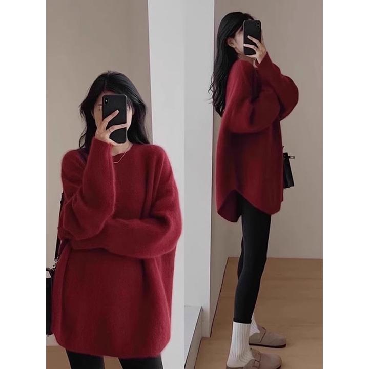 秋冬新款洋气过年红色毛衣宽松慵懒风软糯针织衫外穿百搭上衣女士