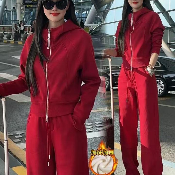 【瑶瑶专属】8129【衣50裤98】加绒套装秋冬新款时尚显瘦阔腿裤两件套