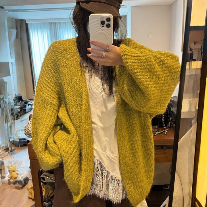 【超好看】韩系纯欲慵懒风灯笼袖针织开衫外穿外套秋季毛衣女装宽松