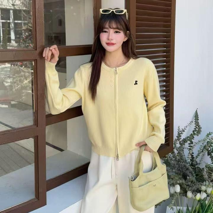 2025韩系双拉链针织开衫女装春季温柔百搭毛衣外套小个子外穿打底
