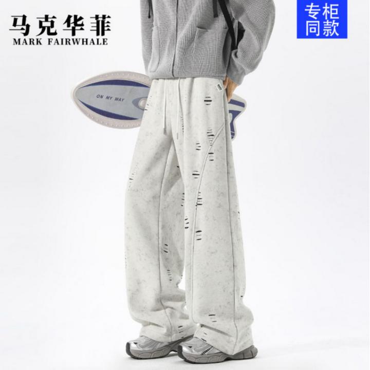 马克华菲早秋扎染脏脏裤破洞裤子重磅美式复古直筒休闲裤日系ins