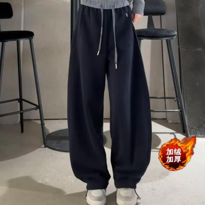 加绒加厚弯刀裤女2025冬季新款糖果色香蕉卫裤拼色高腰宽松休闲裤