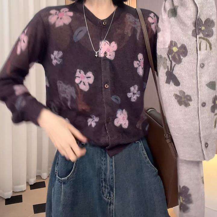 夏季花朵甜美提花高级设计慵懒风开衫2025新款薄款宽松长袖上衣