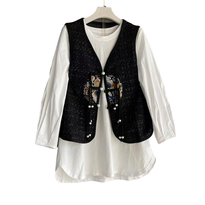 大码女装时尚马甲两件套上衣