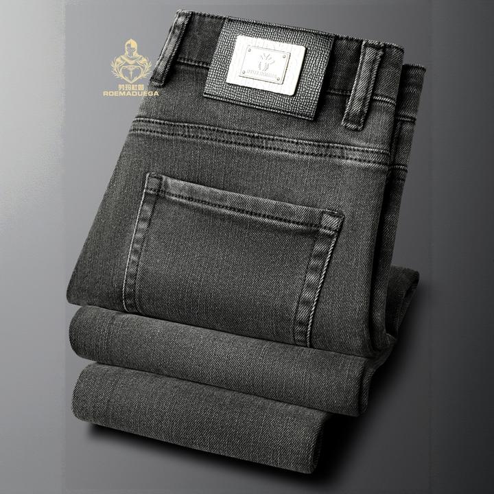 ROEMADUEGA劳玛杜伽磨白牛仔裤男士秋季水洗修身小直筒商务休闲裤