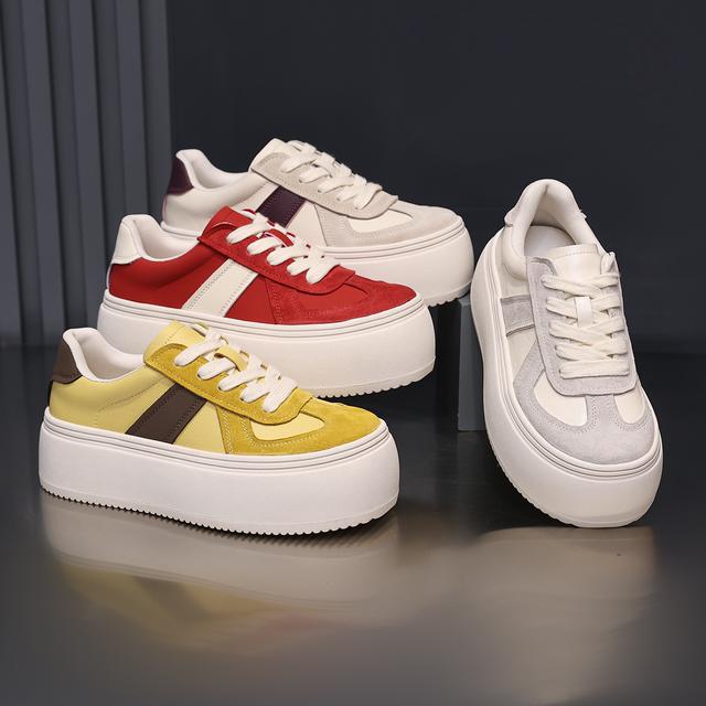 殊彩欧若风5cm厚底增高小白鞋女2025春款百搭休闲板鞋拼色运动鞋