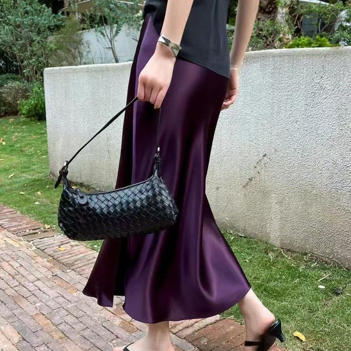 高端气质开叉醋酸鱼尾中长半裙021025