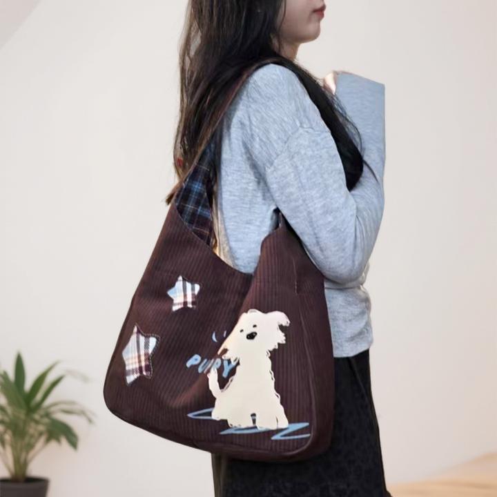 艺术鸭原创小众设计师潦草小狗加侧单肩手提印花休闲时尚百搭女包