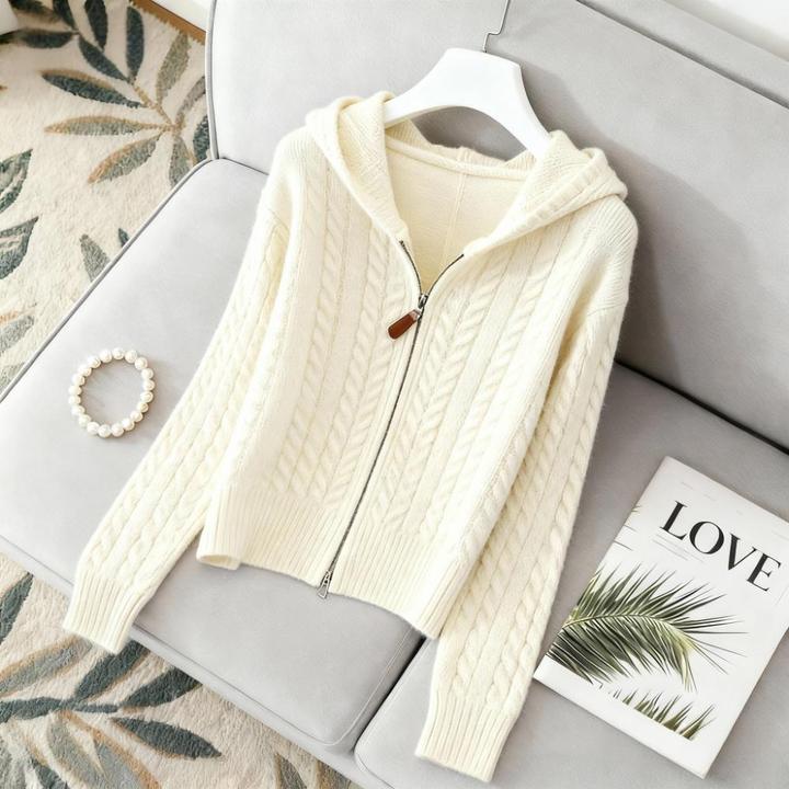 洋气百搭拉链针织连帽衫女2025新款秋冬季轻熟温柔风毛衣慵懒上衣